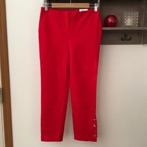 Alfani Pants red, slim leg, laced Grommets, Comfort Waist Ankle size 0
